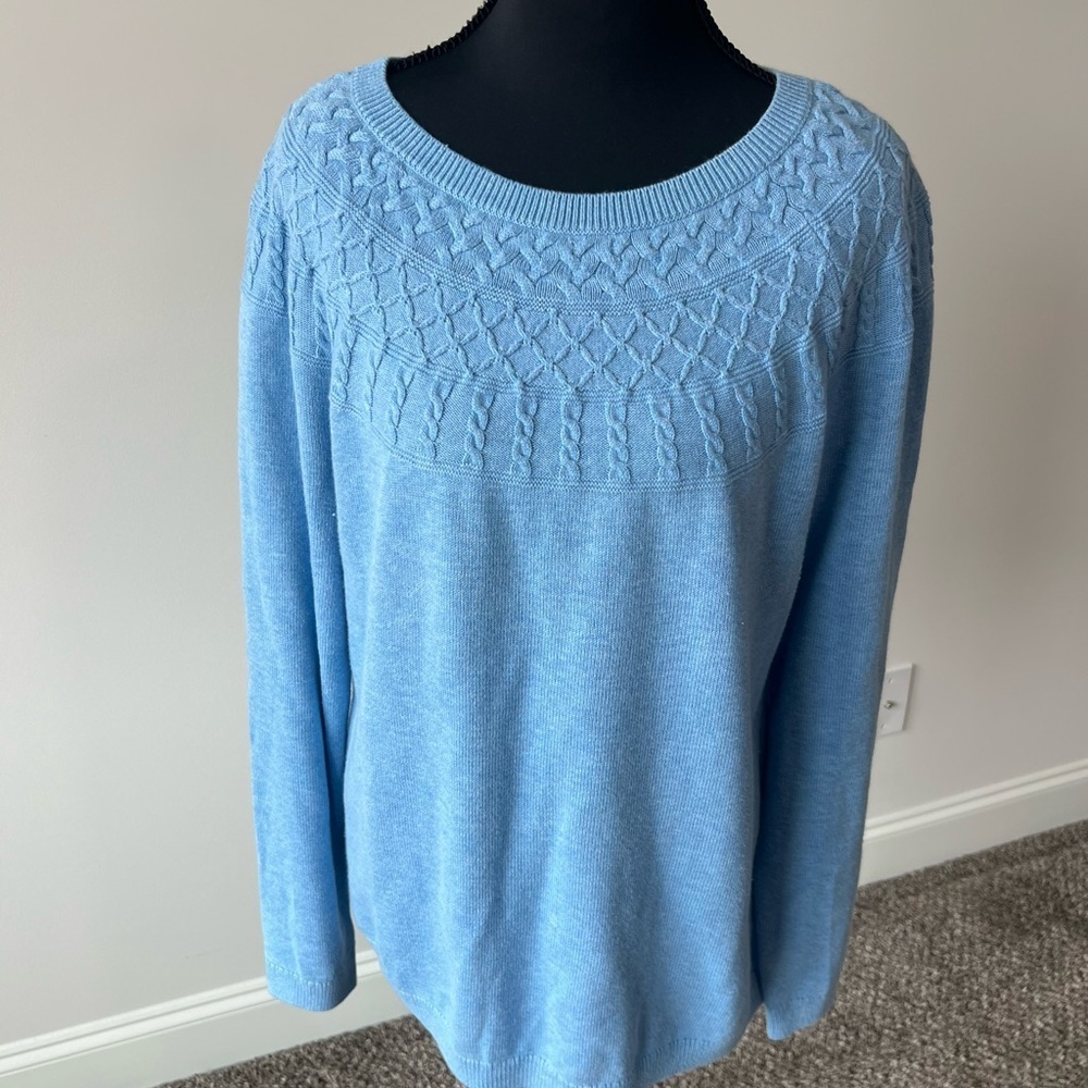 Talbots DIAMOND CABLE SWEATER in blue Size L cotton cashmere like new
